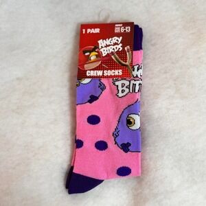 Angry Birds Pink and Purple Polka Dot Women's Crew Socks, Size 6-13 NEW